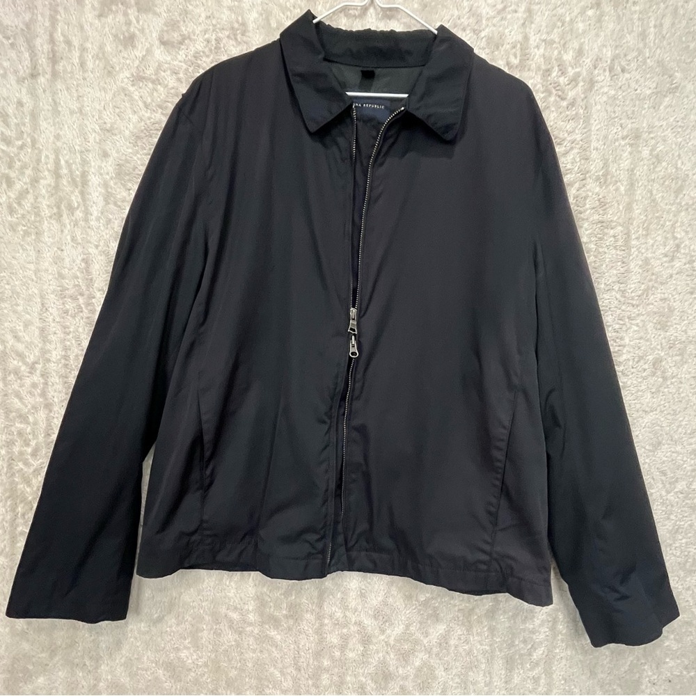 Banana Republic Lightweight Black Zipper Coat Jacket Sz XL Classic Deep Pockets